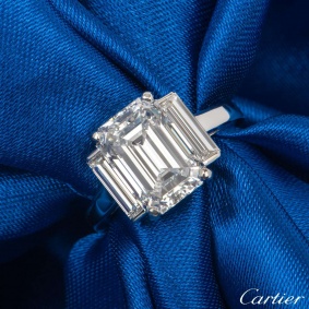 Cartier Emerald Cut Diamond Platinum Ring 3.36ct F/VS1